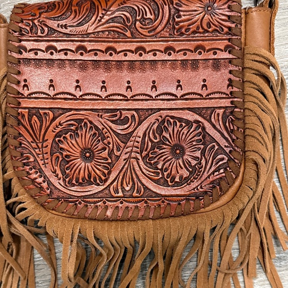 Montana West Genuine Leather Floral Fringe Crossbody. - Picture 2 of 8